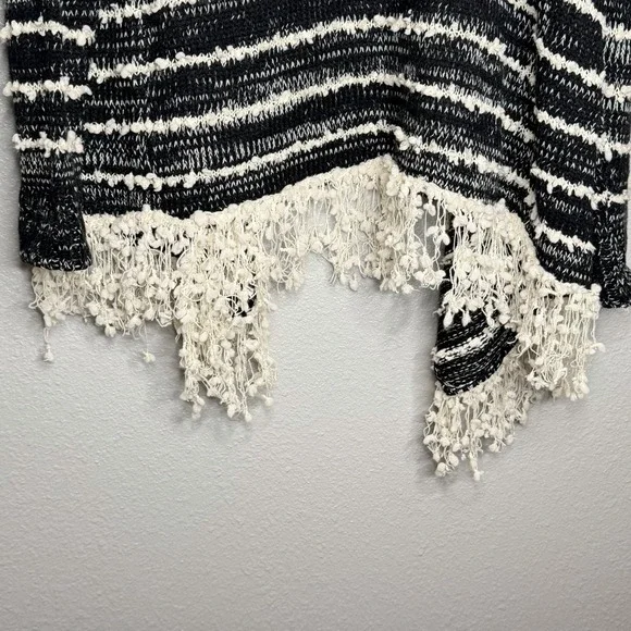 Anthropologie La Fee Verte Boho Fringe Cardigan Sweater Black White Striped XL - Picture 5 of 8